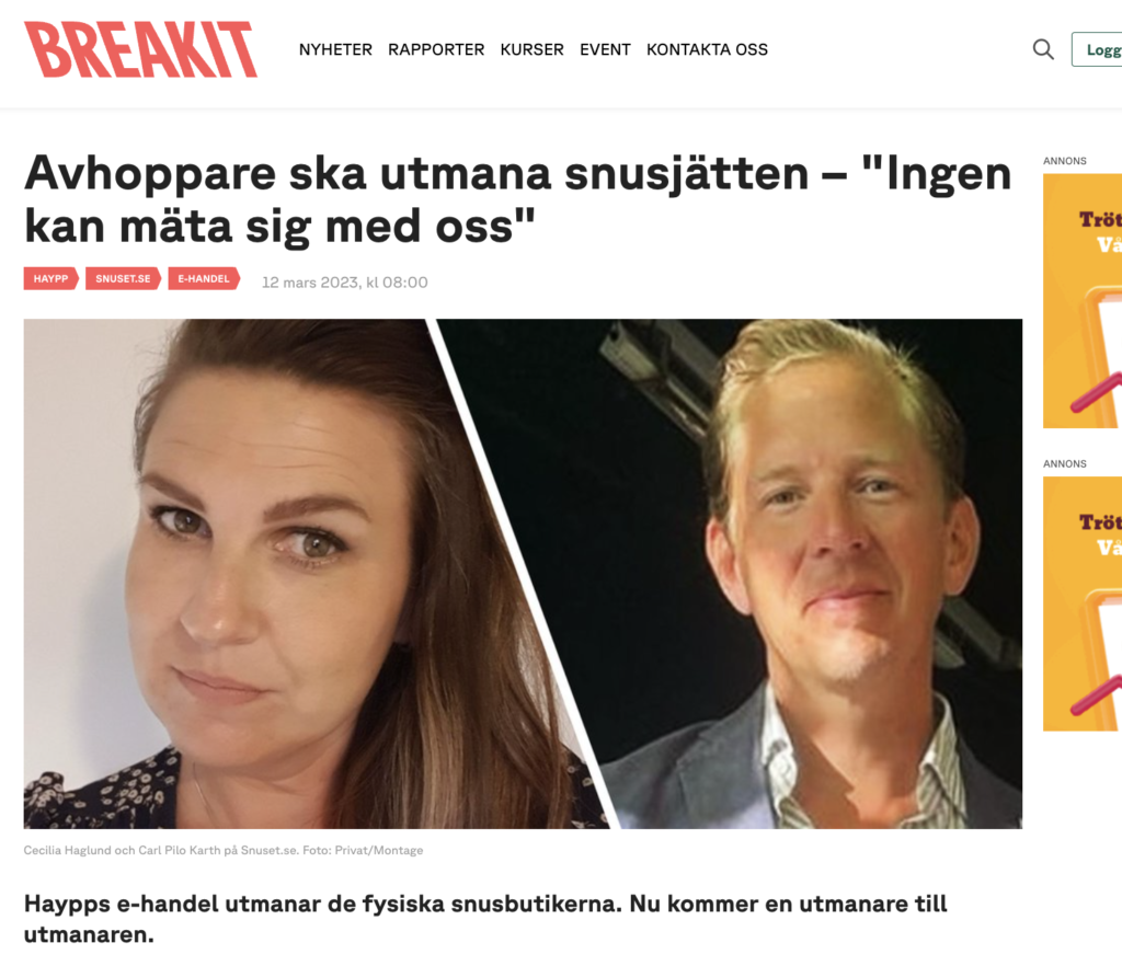Intervju med Cecilia Haglund och Carl Pilo Karth i Breakit 12 mars 2023