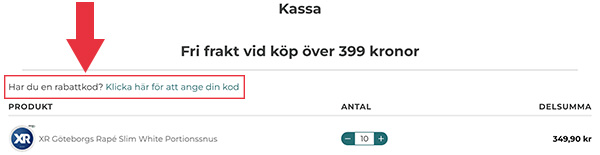 Använd rabattkod i kassan på Snuset.se